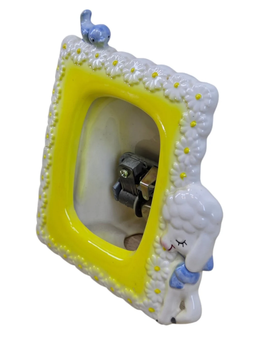 Vintage Ceramic Picture Frame Kitschy Lamb Sheep Daisy Japan Nursery 50's